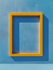 Blue background with a yellow frame.