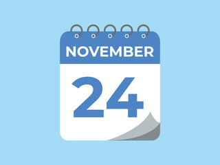 November  24 calendar reminder. 24 November  daily calendar icon template. Calendar 24 November  icon Design template. Vector illustration
