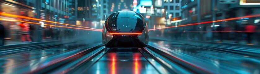 Fototapeta premium A futuristic city with a transparent futuristic tram