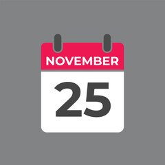 November  25 calendar reminder. 25 November  daily calendar icon template. Calendar 25 November  icon Design template. Vector illustration
