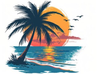 coconut tree sunset in white background