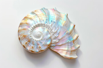 stunning holographic nautilus seashell isolated on white background
