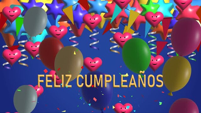 Spanish happy birthday greeting card video, Happy Birthday to you in Spanish. Hand lettering script text. Vector typography for greeting video