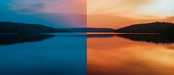 Tranquil Lake at Twilight and Sunset