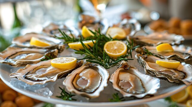 Platter filled with oysters and lemon wedges for National Oyster Day celebration
