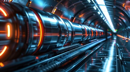 Sci-fi spaceship interior with glowing orange lights