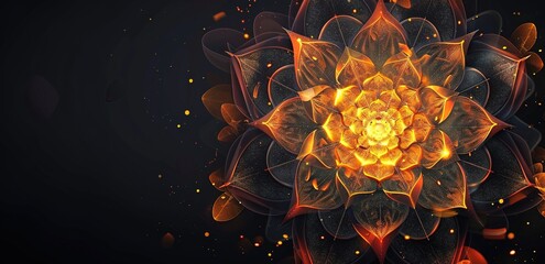Mandala lotus orange and black background, lotus flower mandalas on a dark background