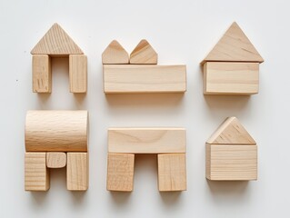 wooden building blocks for kids on white background