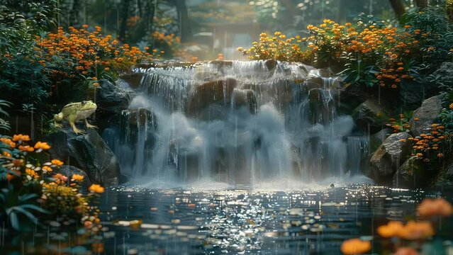 Animation amazing natural waterfalls in the green forests seamless 4k video background. generated with ai