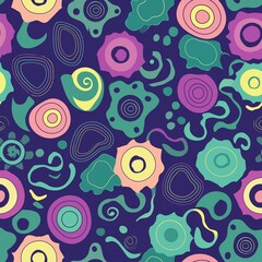Fototapeta premium seamless pattern curvy style line art with circles swirls curves colorful bright backdrop wallpaper