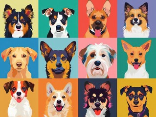 dog breeds, playful and colorful background