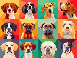 dog breeds, playful and colorful background