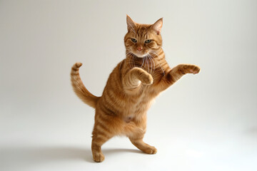 Obraz premium Cute cat having fun in front of white background, isolated image. Photo session in the studio.