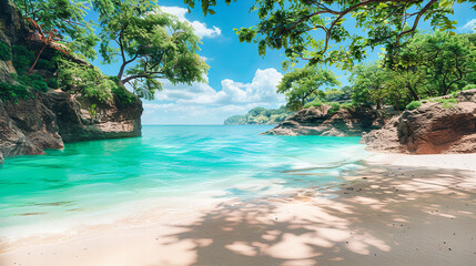 Tropical Island Paradise with White Sand Beach and Turquoise Sea, Perfect for a Scenic and Relaxing Holiday