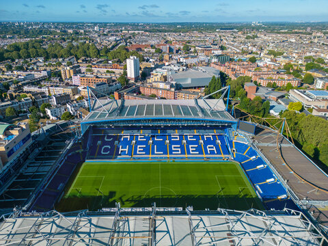 Chelsea, London. United Kingdom. 08/15/2023 Aerial image of Stamford Bridge Stadium. Chelsea Football Club. 15th August 2023
