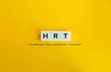 Hormone replacement therapy (HRT) Banner. Text on Block Letter Tiles on Flat Background. Minimalist...