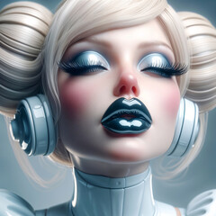 blonde android woman listening to music