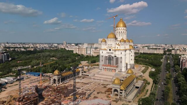 Catedrala Mantuirii Neamului Construction Site of the Romanian Orthodox Cathedral on a sunny day
