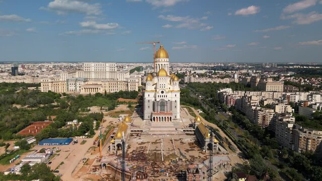 Catedrala Mantuirii Neamului Construction Site of the Romanian Orthodox Cathedral on a sunny day