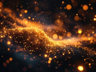 gold glitter stars particle bokeh black background