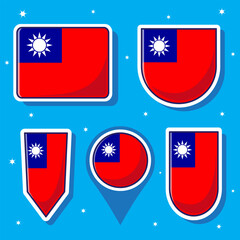 Flat cartoon vector illustration of Tiongkok national flag with many shapes inside