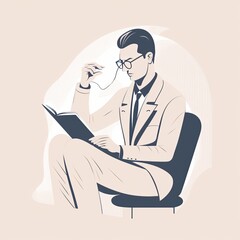 A sophisticated illustration of a man reading a book