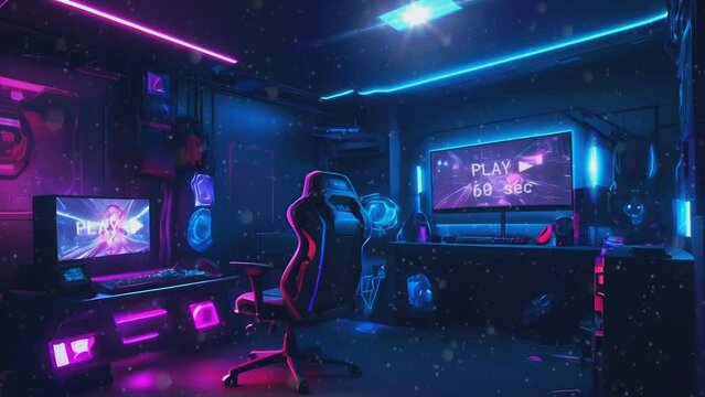  streamer room with colorful neon lights, gamers room