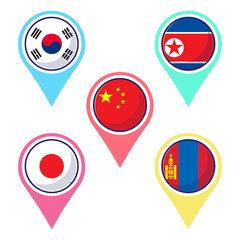 Flat vector of East Asian countries flag icon mascot collection