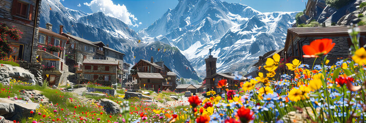 Ushguli Village in the Caucasus Mountains, Scenic Landscape with Medieval Towers and Snowy Peaks