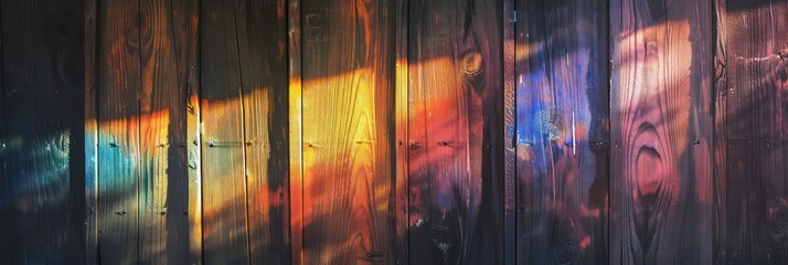 wooden plank background with prism color light 