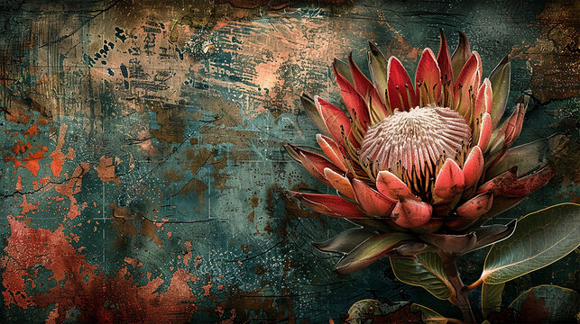  Watercolor floral template vintage look protea flower