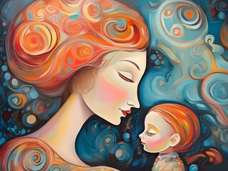 Mother and Child Love Surreal Illustration Art
