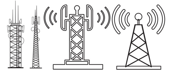 set of Radio tower icon. Vector. Electric tower icon. Antenna icon. Communication tower icon. Radio tower  symbol, vector illustration