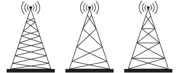 set of Radio tower icon. Vector. Electric tower icon. Antenna icon. Communication tower icon. Radio tower  symbol, vector illustration