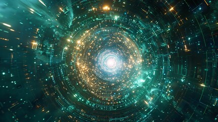 Obraz premium Futuristic Data Tunnel in Digital Cyberspace