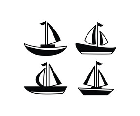 boat ship sailboat icon vector design simple black white flat minimal illustration collections sets