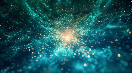 Teal and Gold Digital Cosmic Explosion