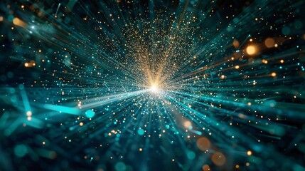 Naklejka premium Teal and Gold Stellar Explosion in Digital Cosmos