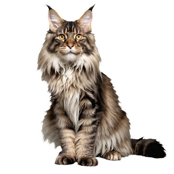 maine coon cat sitting isolated transparent photo