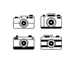 cute camera icon vector design simple black white flat minimal modern style illustration collections set