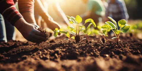 Seeding Sustainability: Woman Cultivates Seedling in Garden, Advocating Environmental Stewardship