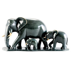 A hand-carved soapstone sculpture of an elephant family Transparent Background Images 
