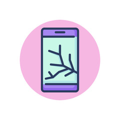 Cracked phone display line icon. Broken glass, mobile phone, screen outline sign. Phone repair, service, breakdown concept. Vector illustration, symbol element for web design and apps