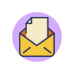 Document in open envelope line icon. Correspondence, letter, postcard outline sign. Internet, communication, postal service concept. Vector illustration, symbol element for web design
