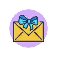 Envelope with gift ribbon line icon. Greeting card, mail, newsletter outline sign. Surprise, discount voucher, bonus concept. Vector illustration, symbol element for web design and apps