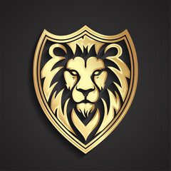 3d gold lion head on shield heraldry logo symbol © zsschreiner