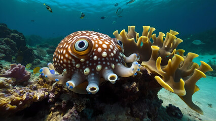 Stunning octopus and coral reef in the sea