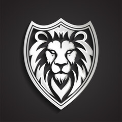 shield with lion head 3d silver heraldry logo