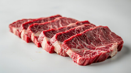 Obraz premium Red beef ribs on white background.