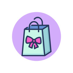 Gift shopping bag line icon. Store package with ribbon and bow outline sign. Sale, discount, holiday concept. Vector illustration for web design and apps